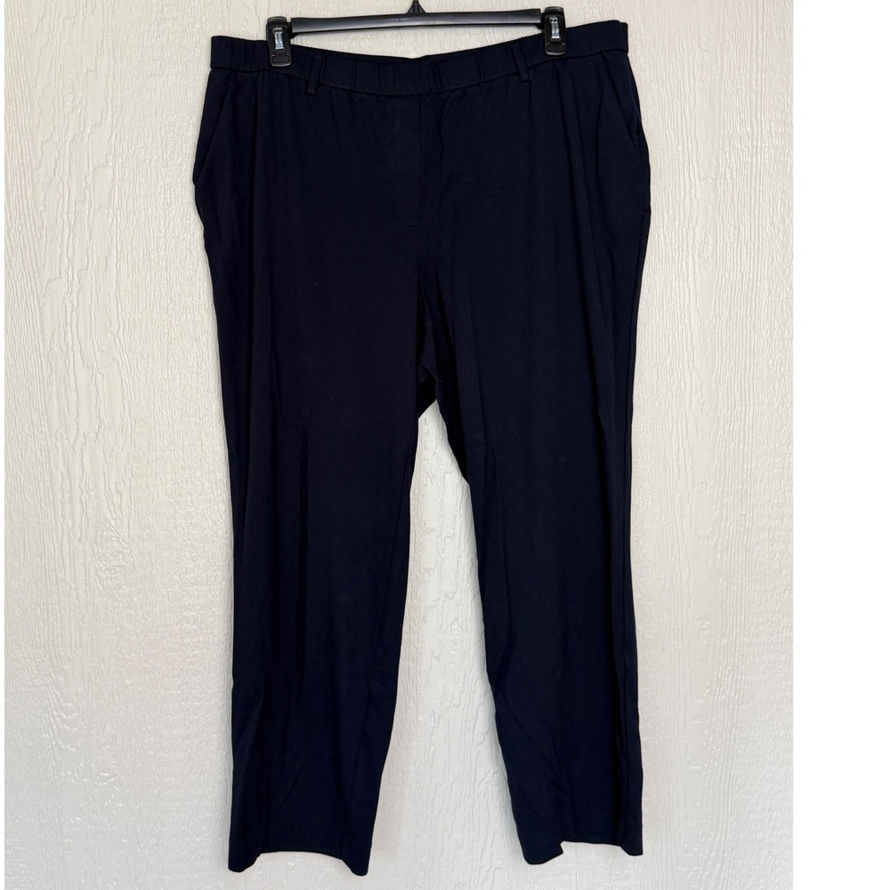 Talbots Womens 20W Navy Blue Straight Leg Knit Pants Elastic Waist Pocket EUC